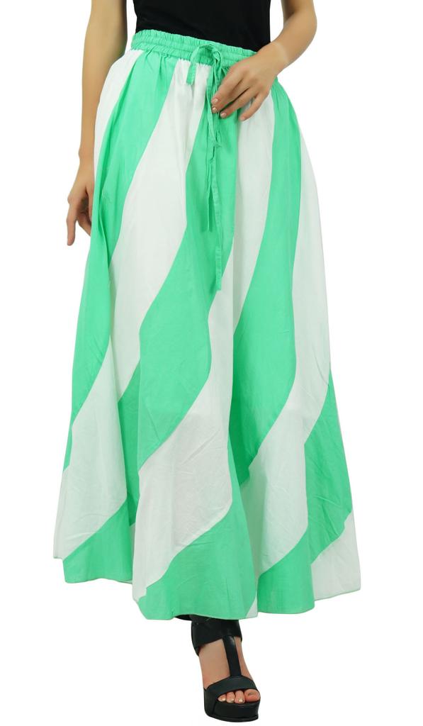 Bimba Long A-Line Maxi Spiral Summer Skirt Cotton With Back Elastic & Side