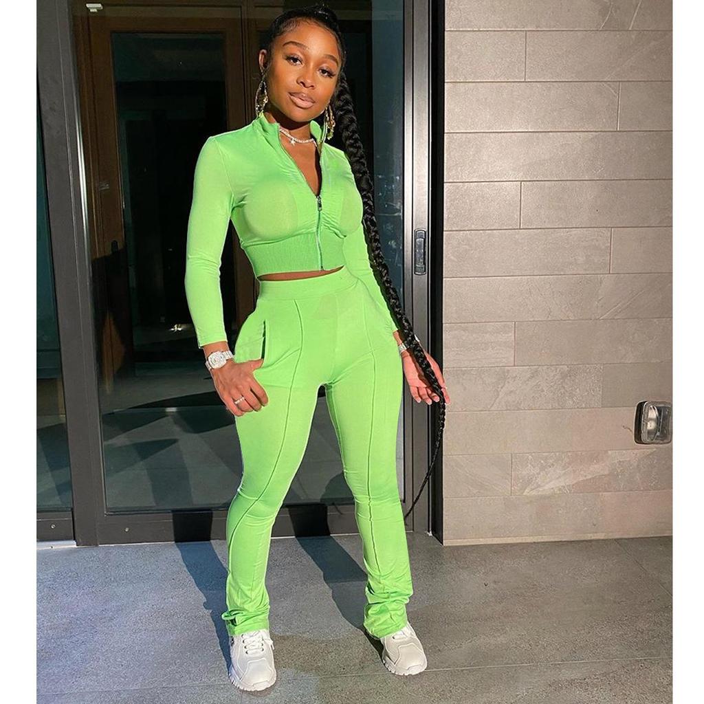 European & American Fashion Casual Solid Color Sports Two-Piece Suit