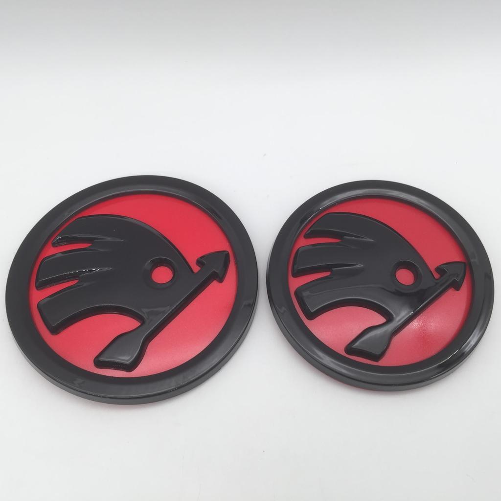 blcr1 2pcs 90mm 80mm for SKODA Car Front Grille Head Hood Bonnet Emblem Rear Tail Bumper Trunk Sticker Badge Styling Accessories