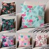 Flamingo Tropical Leaf Pillow Case Anti-dustmite Pillowcase Invisible Zipper Silky Short Plush Sofa Cushion Cover
