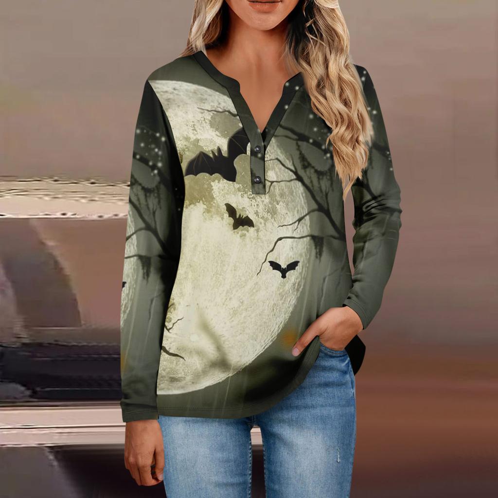 Women's Button Neck Tops Women's Casual Everyday Tops Long Sleeve V Neck Fashion Print Shirt Tops Pocket Tee Sweatshirts