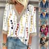 Women's Shirt Blouse Casual Loose Shirts 3/4 Sleeve Lace Trims Print V Neck Tops Print Tops T-shirts Tee