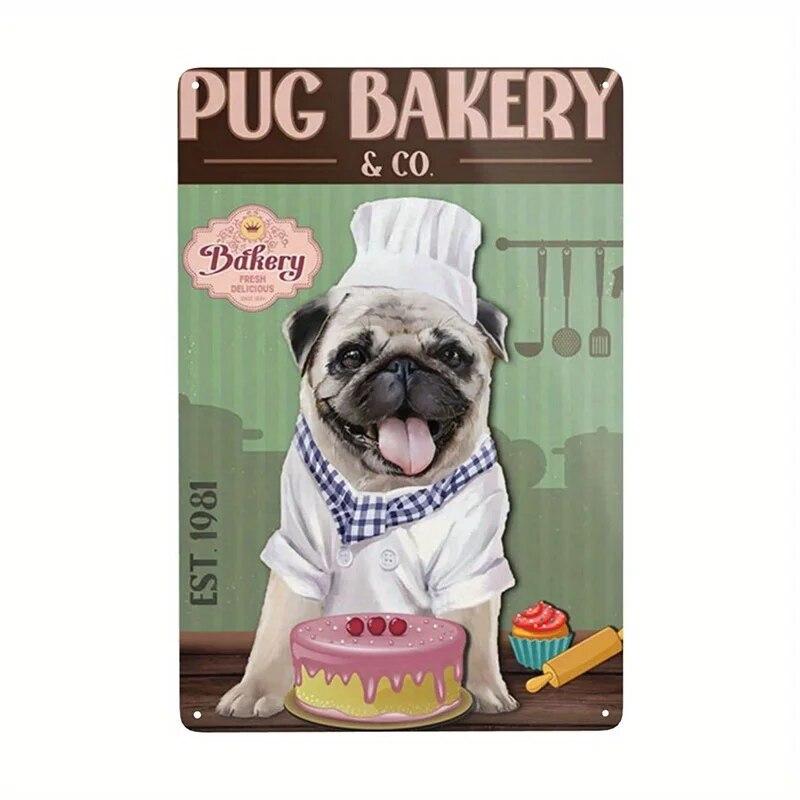 Vintage Pug Dog Metal Tin Sign Wall Decor Wall Art Decor for Kitchen Cafe Bar Restaurant Supermarket Shop Best Idea 8X12 In