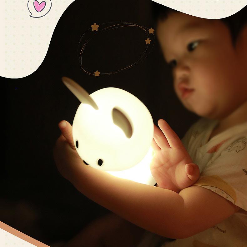 Милый силиконовый ночник с кроликом, китом и кошкой, сенсорный датчик, перезаряжаемая прикроватная лампа для спальни для детей, подарок для ребенка