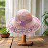 (One Size, Pink) Women Summer Knit Sun Hat Breathable Crochet Flower Wide Brim Sun Protection Fisherman Cap