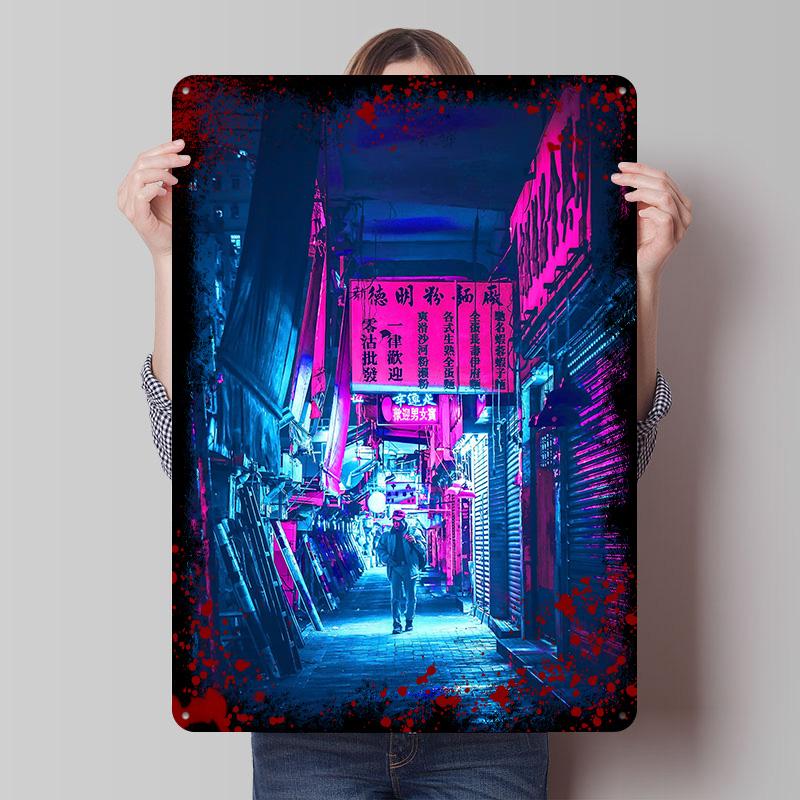 Cyberpunk Tone Metal Poster Customized Wall Art Retro Vintage Tinplate Signs for Man Cave Living Room Decoration Bathroom Decor