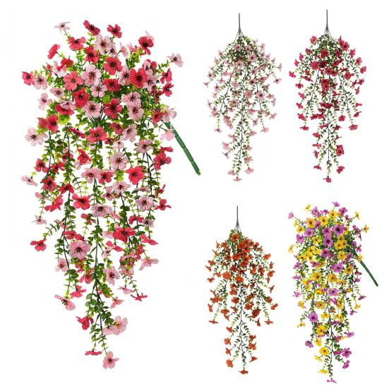 1/2/3/6Pcs Hanging Artificial Violet Flower UV Resistant Realistic Fake Flower Wedding Party Indoor Outdoor Garden Wall Hanging Faux Flower Decoration