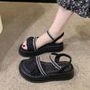 Women's Sandals Rhinestones Black Beach Platform Ladies Shoes 2025 Luxury Vintage Chic and Elegant New Breathable Fashion Vip