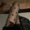Sexy Retro Large Polka Dot Stockings - Black Shiny Silver Thread Thin Black Silk JK-style Japanese Bowknot Socks