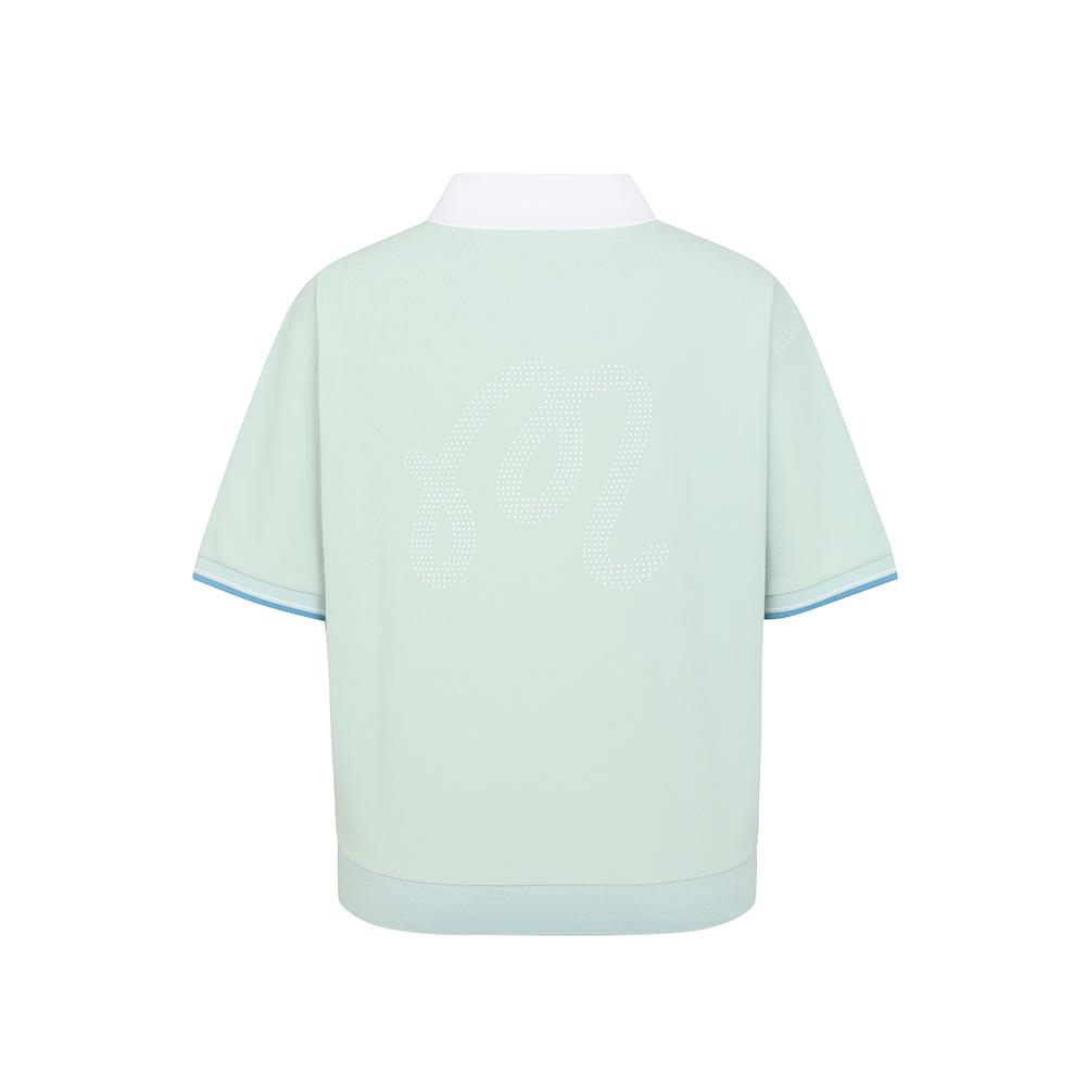 MALBON GOLF Crop Half Zip Waffle T-Shirt Light Mint (Woman)