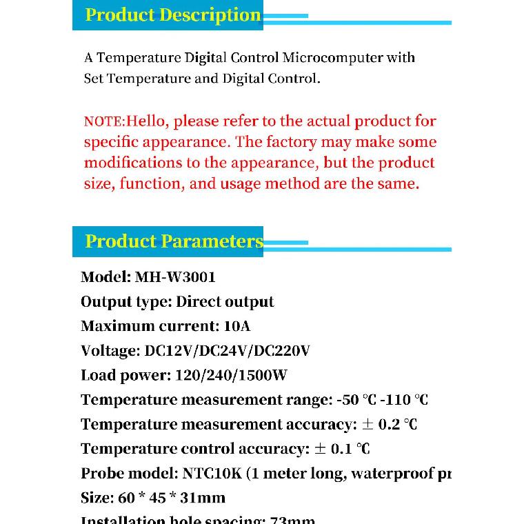 W3001 110V 220V 12V 24V Digital Temperature Controller Thermostat Thermoregulator Aquarium Incubator Water Heater Temp Regulator