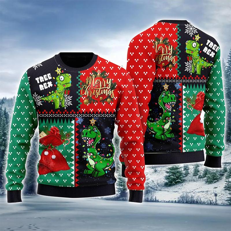 Funny Tree Rex Christmas Ugly Sweatshirts New Fashion Cartoon Dinosaur Graphic Sweater For Women Clothes Xmas Boys Gift Tops GYM