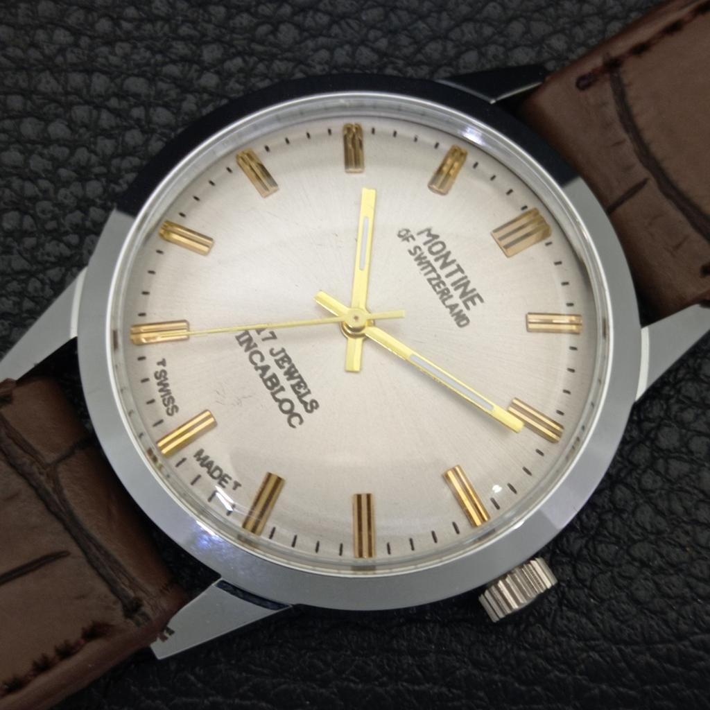 HAND-WINDING VINTAGE MONTINE SWISS MENS REFURBISHED SILVER DIAL WATCH a441557-5