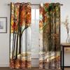 Autumn Forest Scenery Series Deluxe Living Room Bedroom Decoration Sunshade Curtain 2 Pieces of Hook Punch