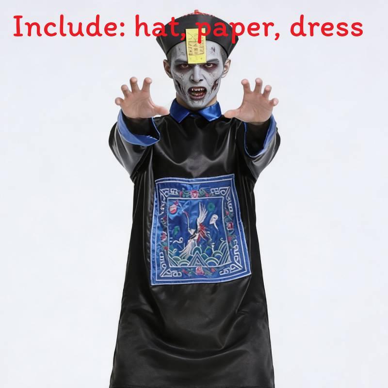 Chinese Dynasty Style Zombie Costume Set With Hat And Belt For Themed Events And Halloween