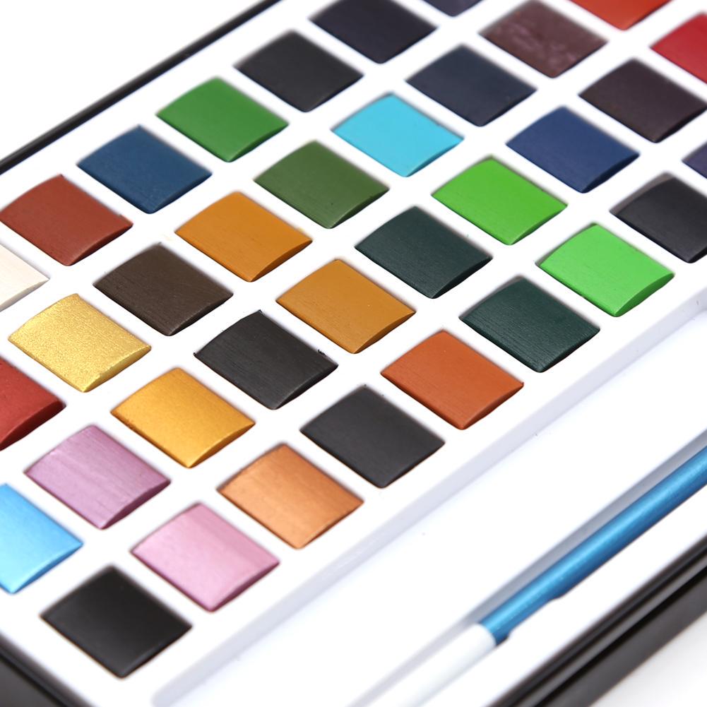 48 Набор акварельных красок премиум-класса, с акварельной бумагой, водяными кистями, кистью для рисования деталей, блестками