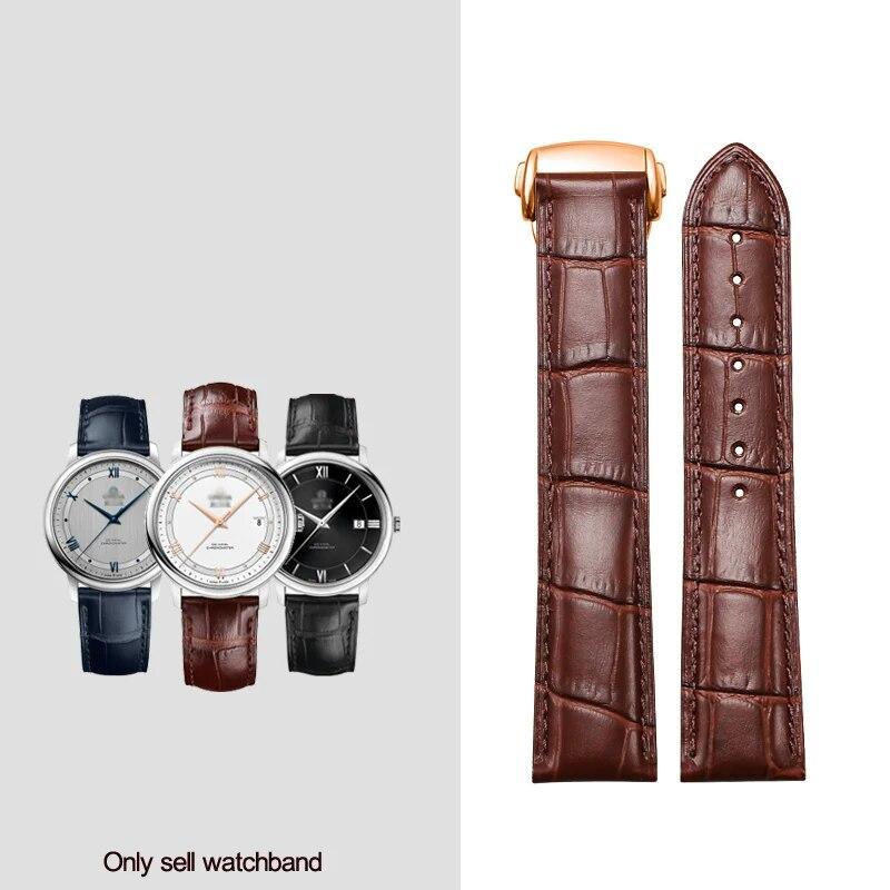18mm 20mm 22mm Genuine Leather Watch Strap For Omega Watch Speed Seamaster Deployant Clasp Black Brown Watchband Bracelet