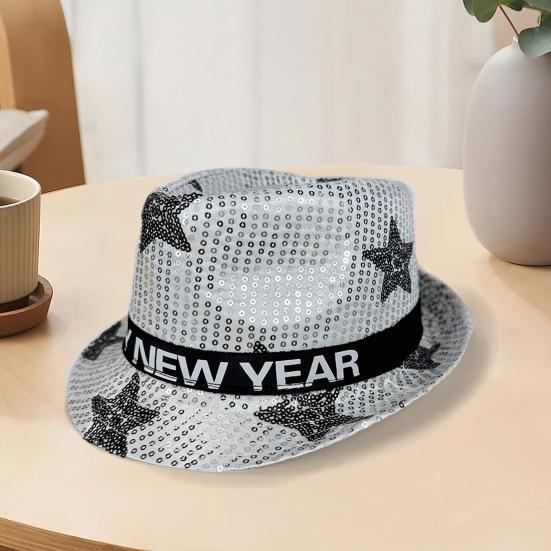 Шляпа с пайетками С Новым годом Джазовая шляпа Винтажная ковбойская вечеринка в клубном стиле Фотореквизит Блестящая фетровая шляпа для взрослых Головной убор для косплея Праздники Карнавал
