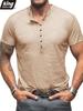 Мужская футболка-henley с коротким рукавом, 6 пуговиц, воротник-стойка, фактурный хлопок, приталенный крой, повседневная базовая футболка