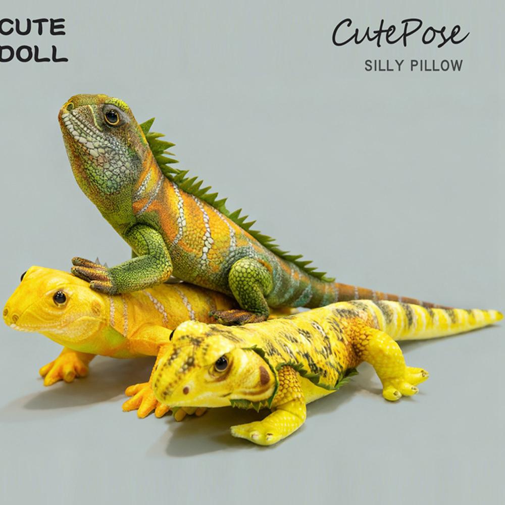 50cm Kawaii Lifelike Green Yellow Lizard Figurine Model Cute Reptile Lizard Plush Toys Simulation Animal Stuffed Doll Gifts