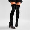 Fashion Women's New Spring and Autumn Pointed Rhinestone High Heel, Large Size Over Knee High Barrel Boots, Elastic Boots
