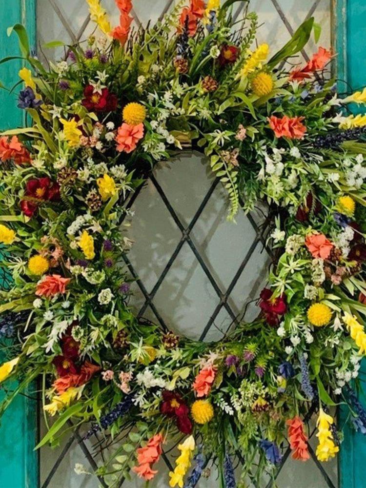 45 см венок для фермерского дома, венок из полевых цветов для украшения входной двери, универсальный декор, весенний цветочный венок с декором