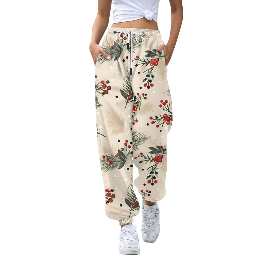 Women's Casual Fashion Christmas Printed Casual Sweatpants Elastic Waist Drawstring Pants