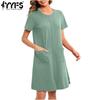 Женская мода лето весна однотонный принт с коротким рукавом и круглым вырезом свободная талия повседневные платья
