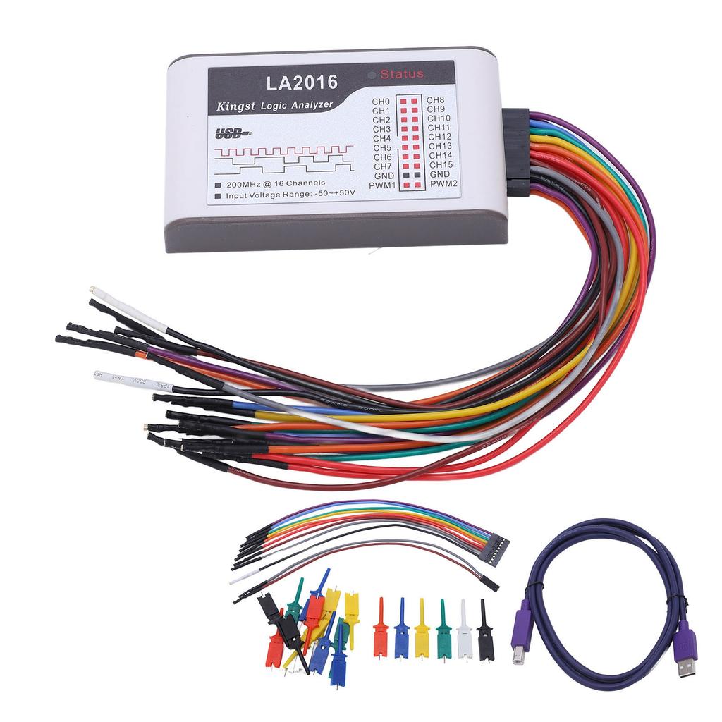Logic Analyzer USB 16 Channels CH0?15 200M Sampling Rate ?50V to +50V Adjustable Threshold LA2016