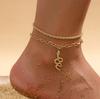 Foot Trim Anklet Gold-plated Twist, Snake Pendant Cross Chain Double Anklet Female