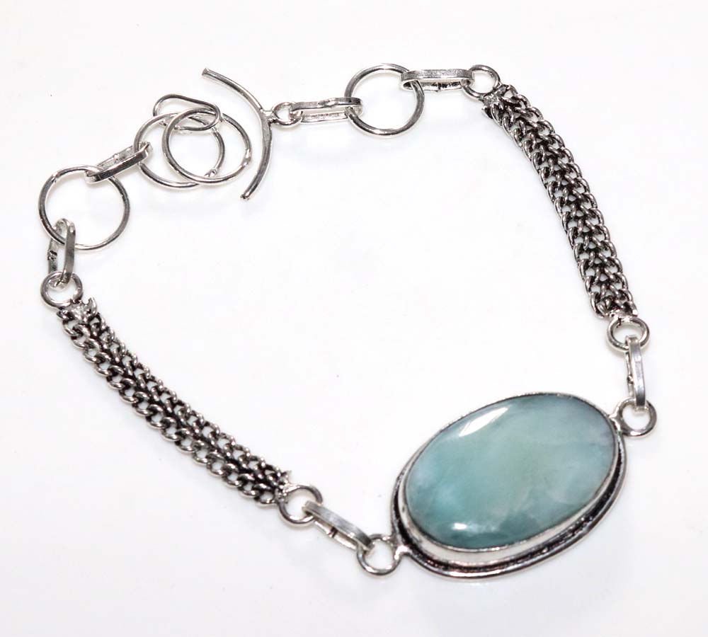 Most Beautiful Larimar 925 Silver Plated Bracelet 9" Bold Look Jewelry Trendy G6t00