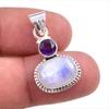 Натуральный Радужный Лунный Камень, Аметист Драгоценный Камень Подвеска из Стерлингового Серебра 925 пробы 1,50" j2G85