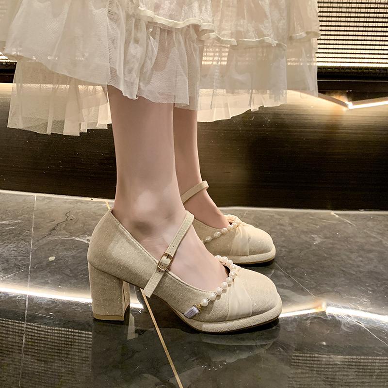 2025 Новые туфли Мэри Джейн на высоком каблуке Женские на толстом каблуке Горничная из Удобная повседневная носка Синтетическая кожа Одиночные