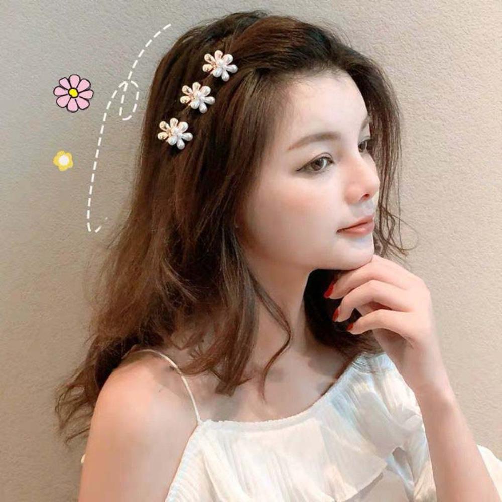 10pcs Sweet Pearls Flower Hairpin Resin Women Side Clip Headdress Mini Hair Claw Daily