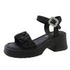 Fashion 2024 Summer New Round Toe Open Toe Solid Color Water Diamond Buckle Thick Sole Sexy Comfortable Sandals for External Wearing