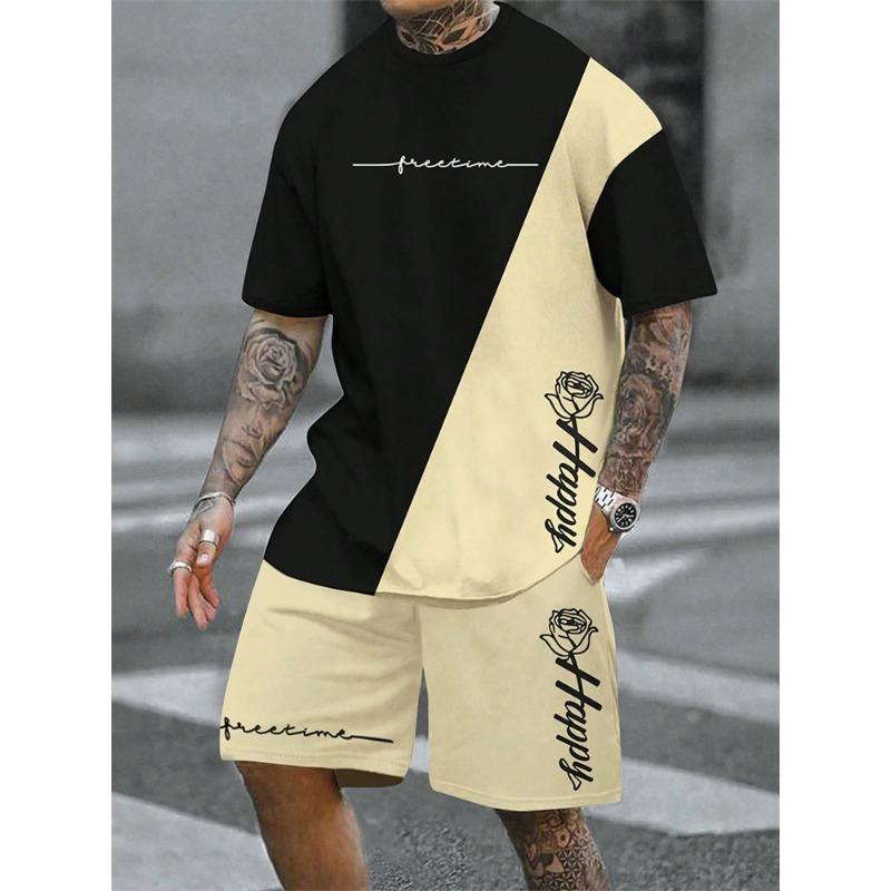 Летняя футболка с монограммой в стиле пэчворк, детский комплект, круглый вырез, короткие рукава, шорты на шнурке, спортивный костюм, одежда для уличной фотографии