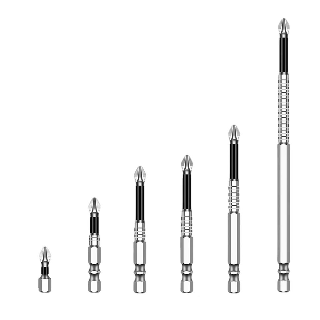 Набор из 6 нескользящих крестовых бит для отверток, набор магнитных ударных бит из легированной стали для домашнего и профессионального использования