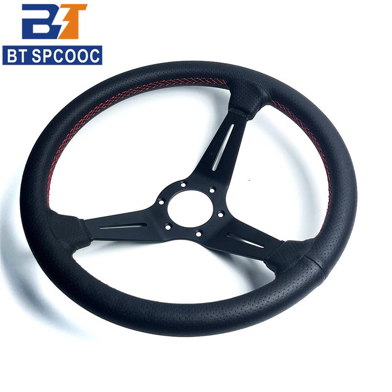 N 14inch Steering Wheel Car Sport Deep Dish Perforated Leather/Suede Steering Wheels 350mm Red Line 3 spoke