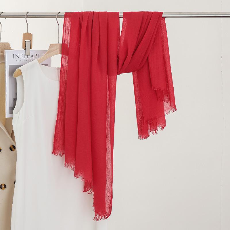 Однотонный тонкий шарф Женская солнцезащитная шаль Однотонный простой Имитация хлопка и льна Шелковый шарф Пряжа высокого класса