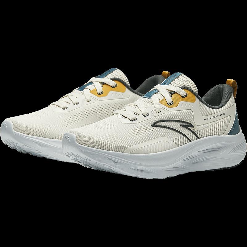 Anta Yi Chen Cushioning Rebound Lightweight Slip Resistant Low top Running Shoes Men's Beige Green 912515513-3