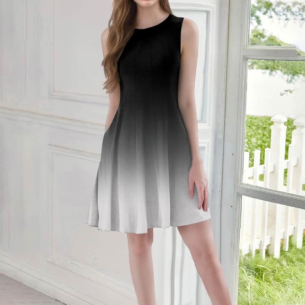 Женское повседневное модное короткое платье с круглым вырезом без рукавов и принтом