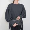 Lantern Sleeve Sweatshirt for Women, Pearl Button Solid Color Loose Top for Women