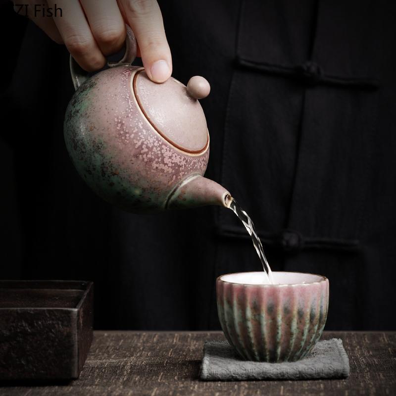 Керамический чайник в японском стиле с ржавой глазурью, креативный офисный чайник из грубой керамики для пуэра, чайная церемония, чайный сервиз для кунг-фу, аксессуары