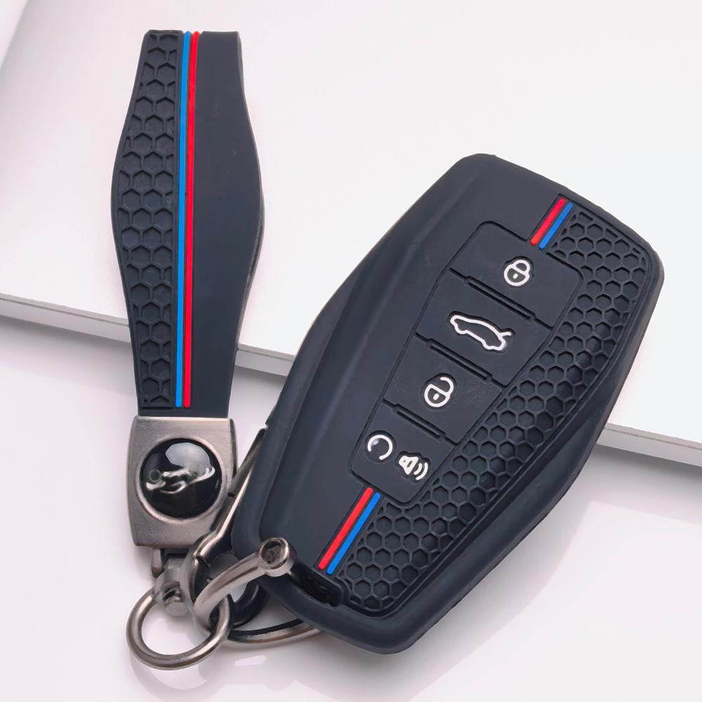 Складной силиконовый чехол для ключа зажигания Geely Emblem Coolray Emgrand GT GS Manjaro с брелоком, сотовая текстура, гоночная полоса, защитный чехол-флип для брелока