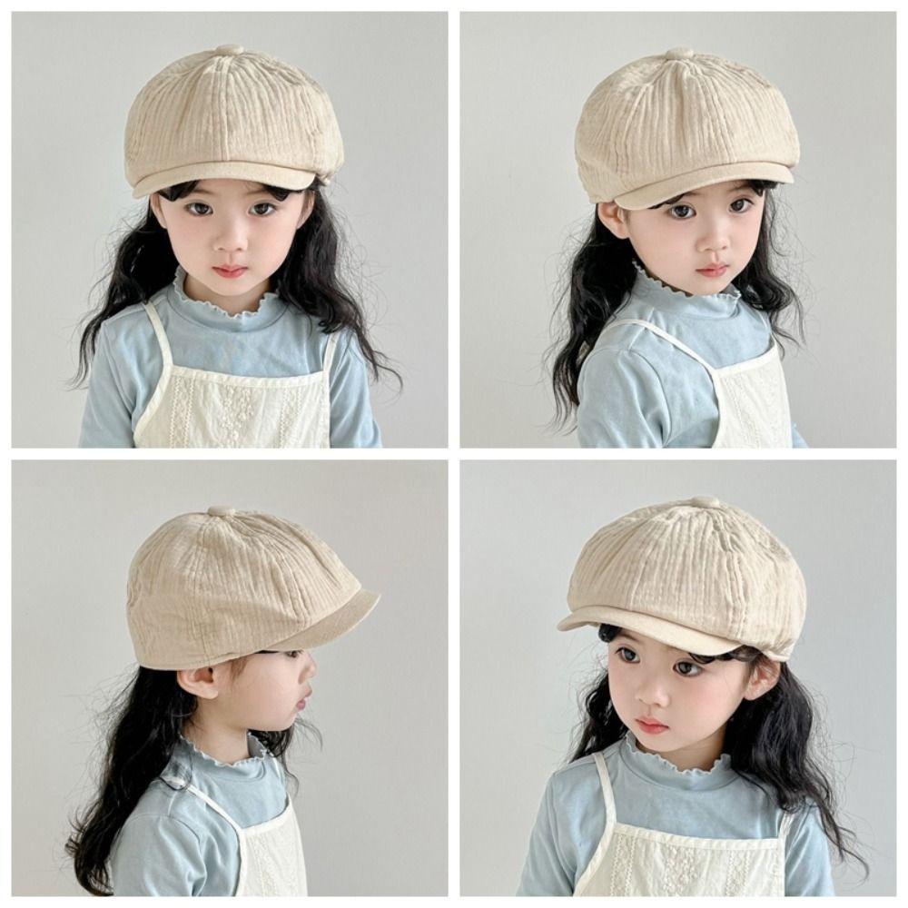 Solid Color Kids Newsboy Cap Visor Baby Beret Retro Children Forward Hat Boy Girl