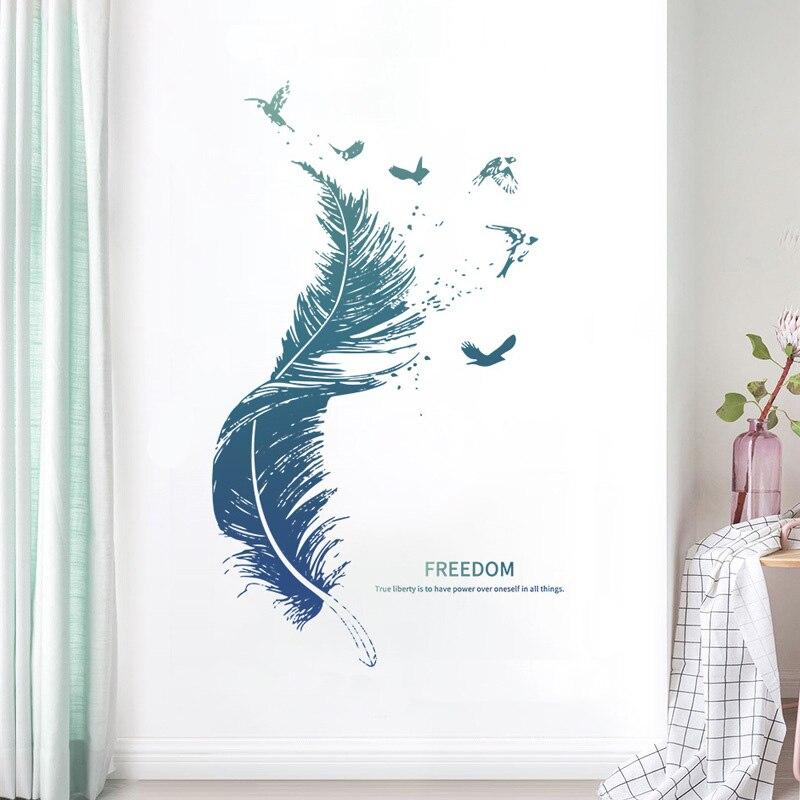 Креативные наклейки на стену с синими перьями, фон для гостиной, украшения дома, обои для спальни, украсить наклейки для декора