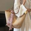 Summer Beach Vacation Single Shoulder Bag Large Capacity Portable Vegetable Basket Bag Women's Versatile Literary Commuter Shoulder Straw Beach Bag
