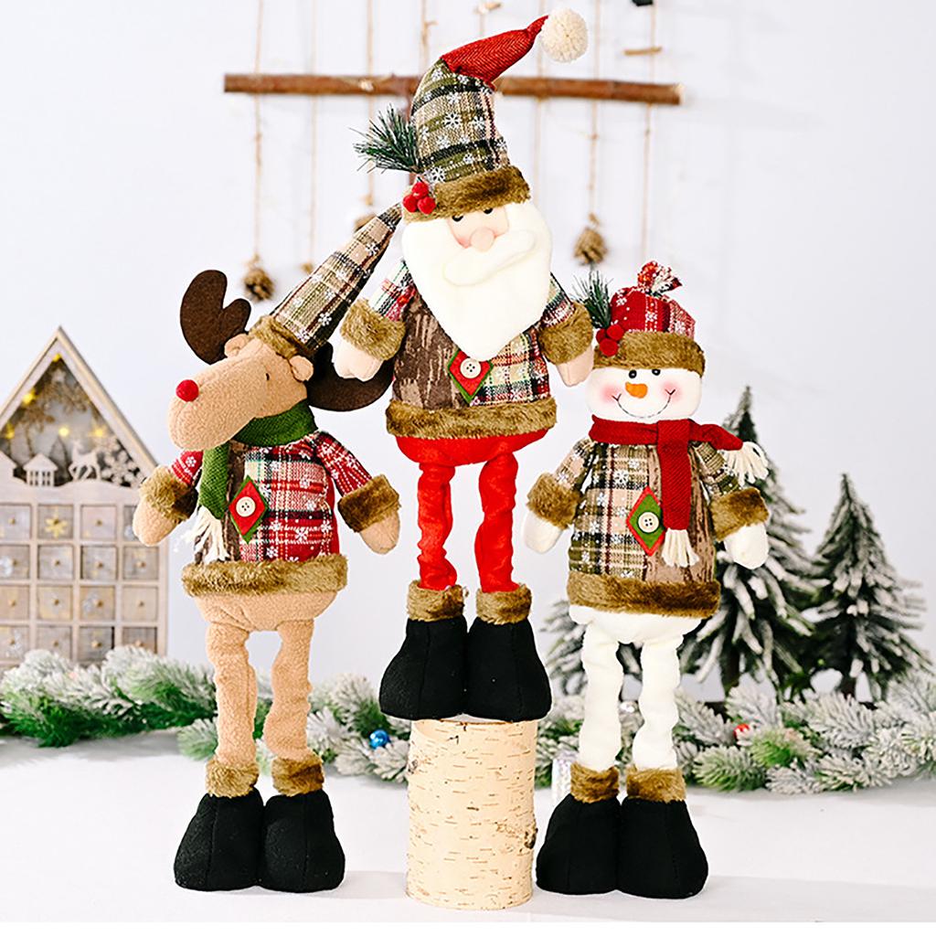 Рождественская выдвижная кукла орнамент Лось Снежинка Плед Решетка Ткань Выдвижная кукла Украшение окна