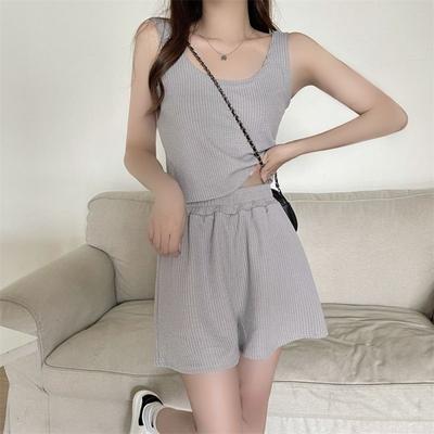 Женский короткий жилет на подтяжках, пижама, шорты с высокой талией и широкими штанинами, комплект из двух предметов