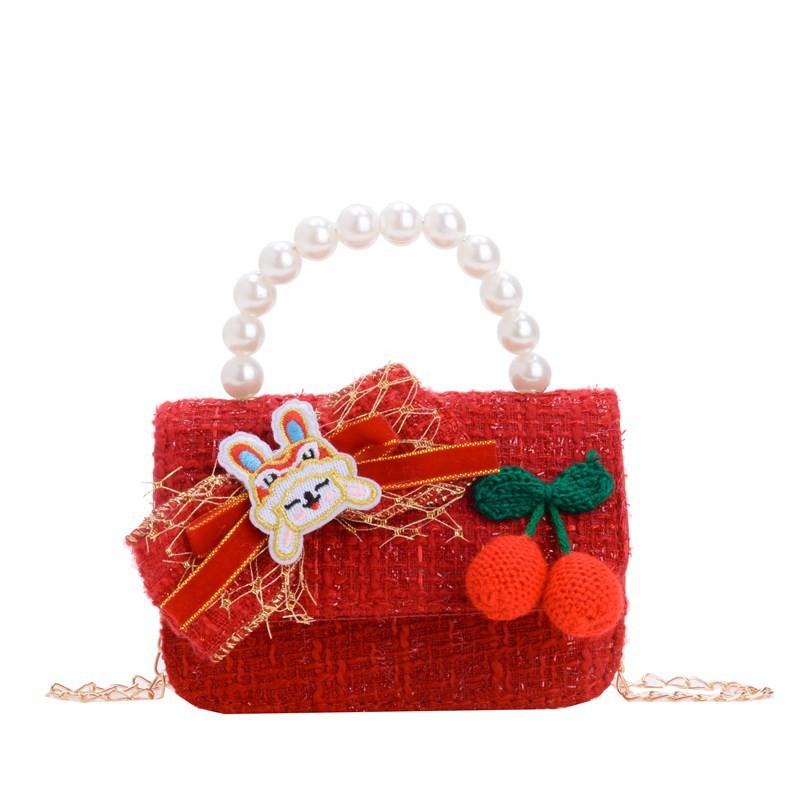 Charming Red Pearl Handbag For Girls Adorable Small Shoulder Bag For Kids